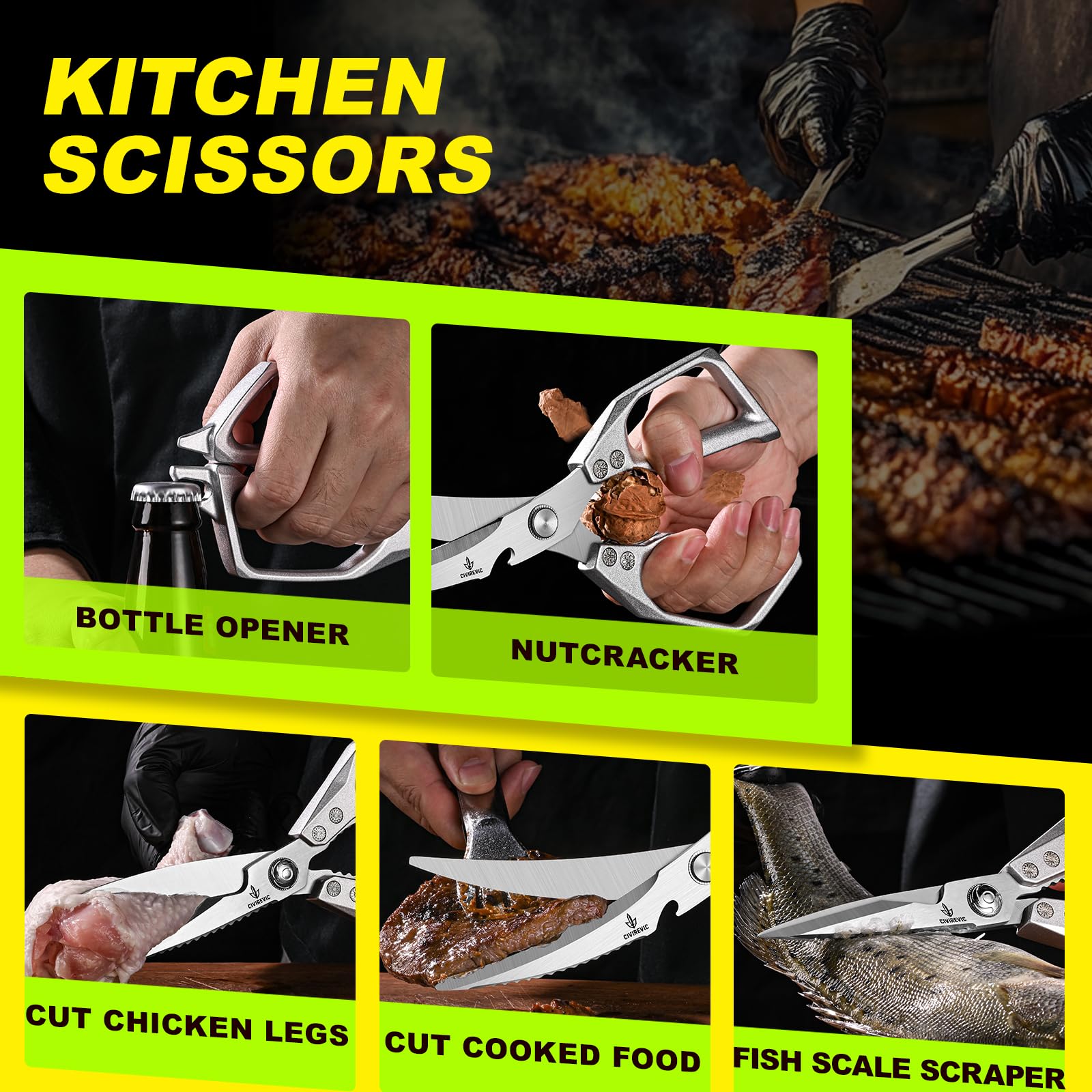 CIVIREVIC package-opening scissors simplify unpacking while cooking