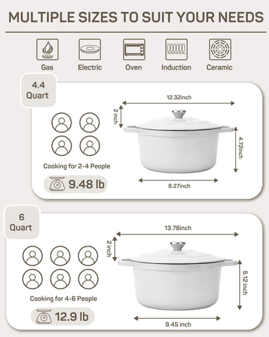 Ciwete enamel interior keeps cleanup quick and simple after cooking.
