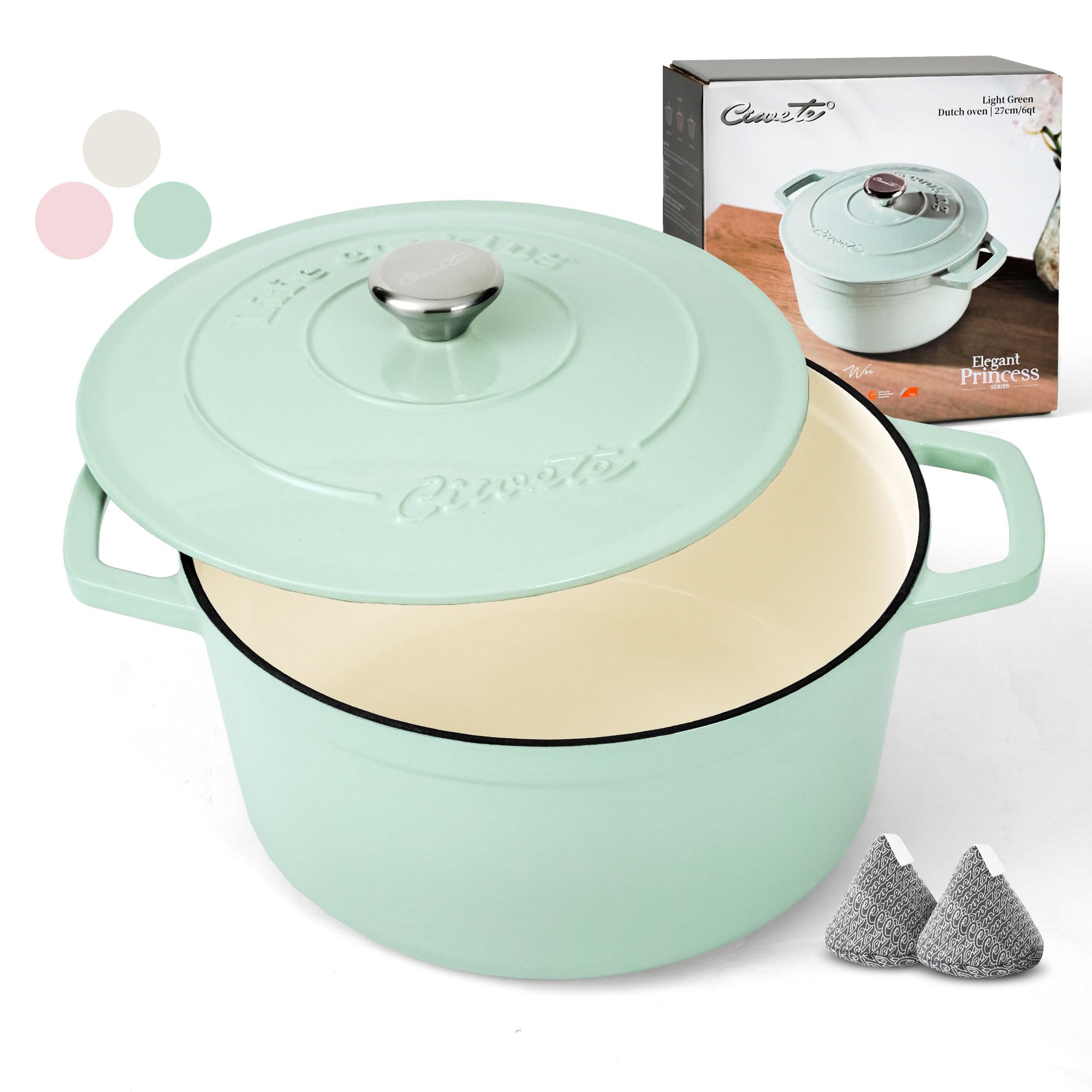 Ciwete mint green 6 Qt Dutch Oven on stovetop for even heating