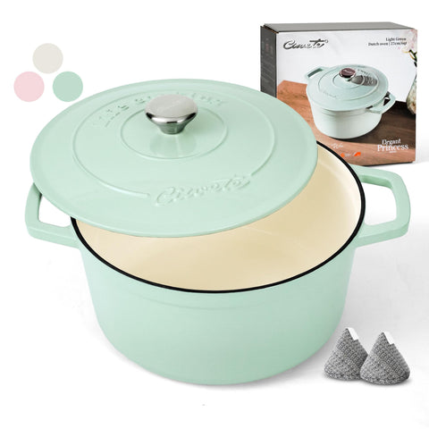 Ciwete mint green 6 Qt Dutch Oven on stovetop for even heating