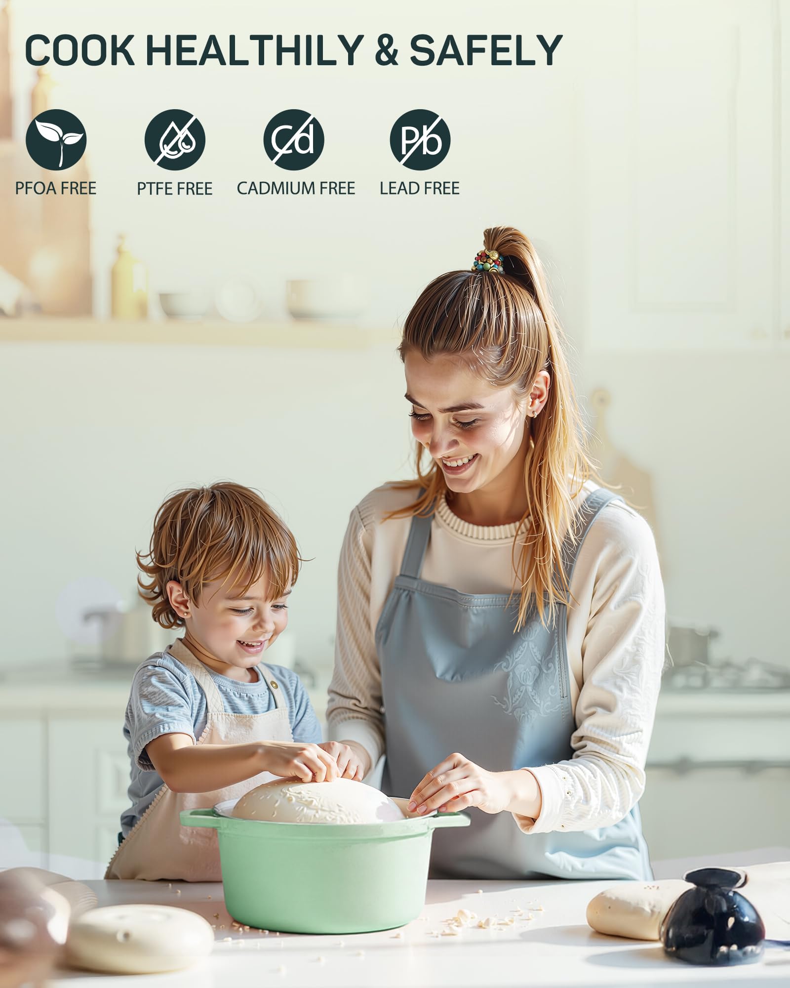 Ciwete 6 Qt Dutch Oven bread baking in mint green