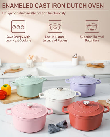 Ciwete pink enamel interior minimizes sticking for easy cleaning.