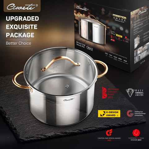 Ciwete stock pot dual-scale measurements for quarts and liters