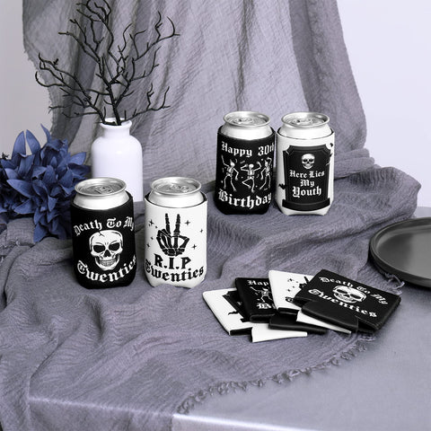 Ciyvolyeen Gothic 30th birthday can sleeve Death to My 20s design on table