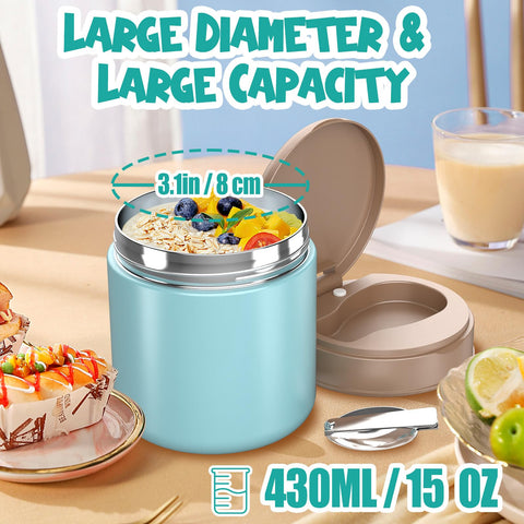 CJACJA insulated food jar blue, wide mouth for easy cleaning.