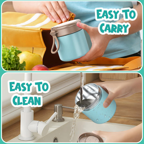 CJACJA blue jar with spoon included, perfect for kids' lunches.