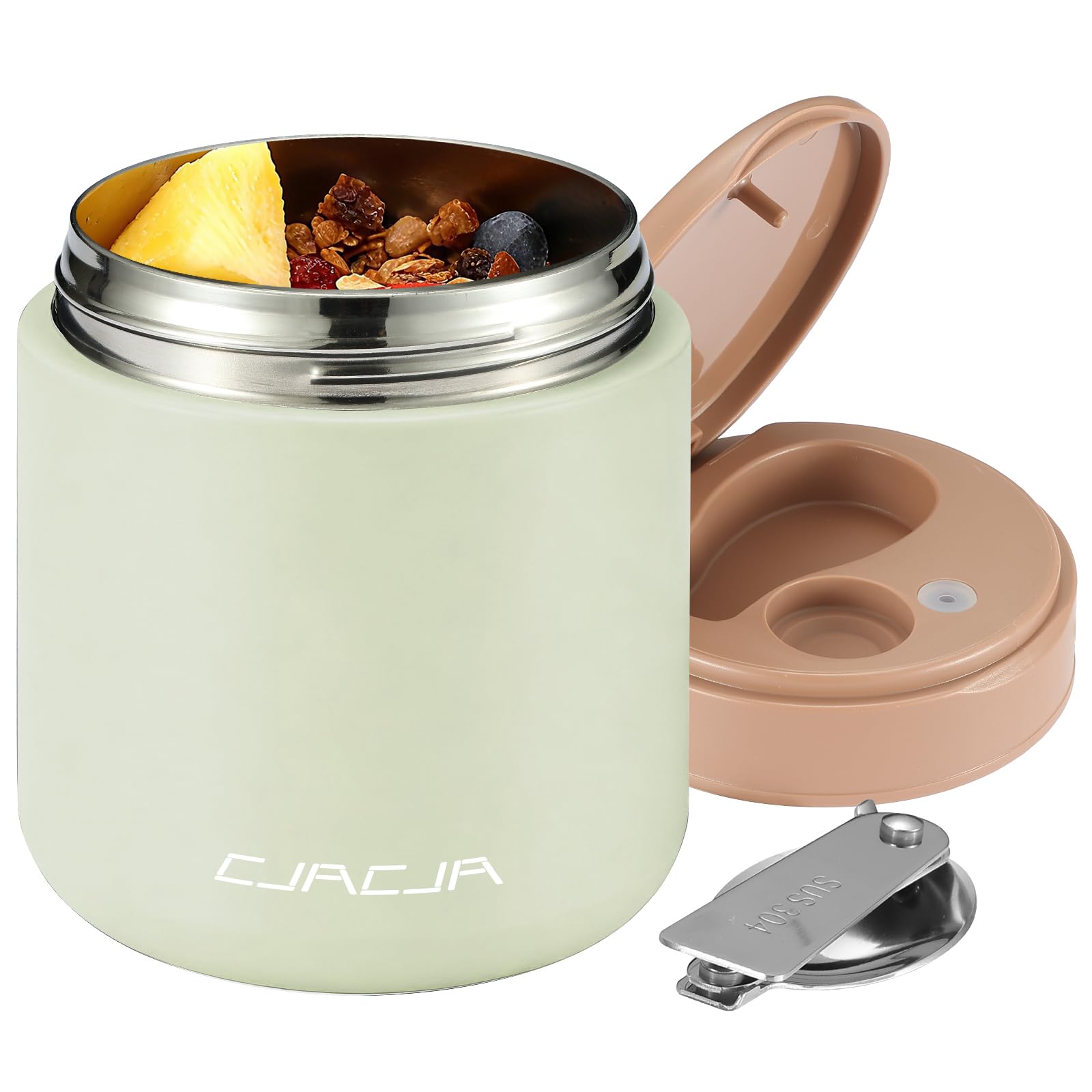 CJACJA insulated kids' food jar with 15.2oz capacity and spoon, keeps meals warm or cool on the go