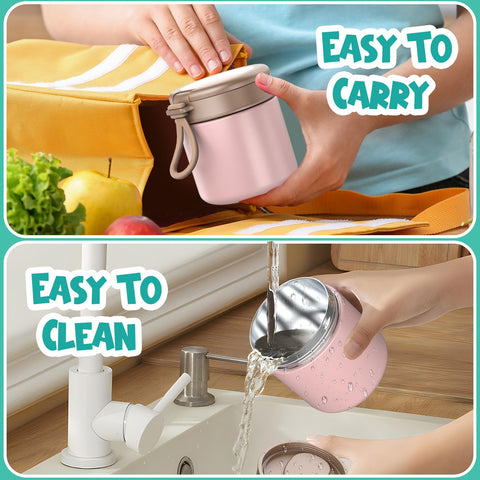 CJACJA pink insulated food jar keeps hot or cold meals during busy days