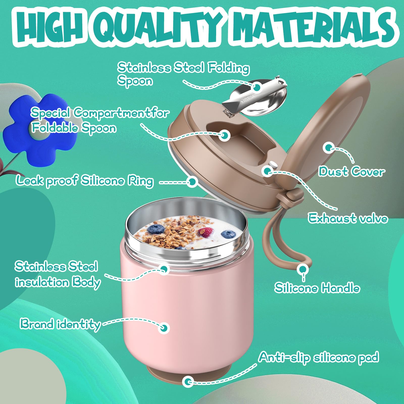 CJACJA pink insulated food jar uses stainless interior for durable temperature maintenance