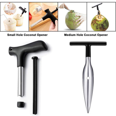 CJFocus coconut meat removal tools being used to scoop meat clearly.