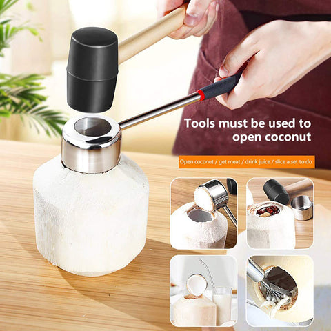 CJFocus T-type opener and scraper in use lifting tender coconut meat with ease.