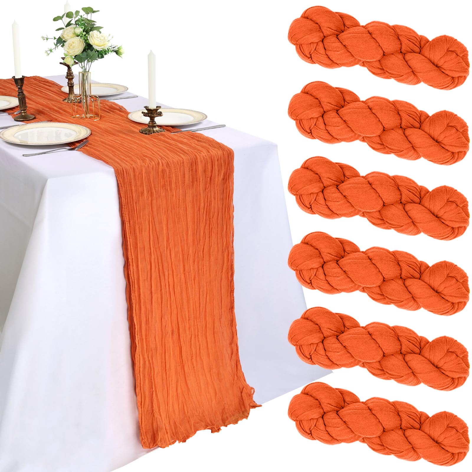 CKIKU 6-pack orange cheesecloth table runner for versatile wedding decor