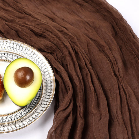 CKIKU brown cheesecloth runner on mantel for cozy home decor accents.