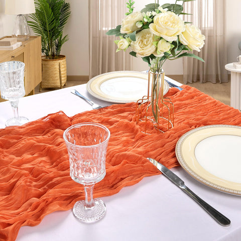 CKIKU easy-care orange cheesecloth table runner machine washable and reusable