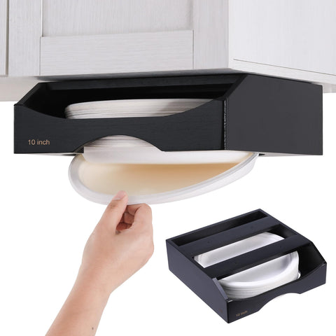 CKIU bamboo paper plate dispenser under cabinet black front view showing the product