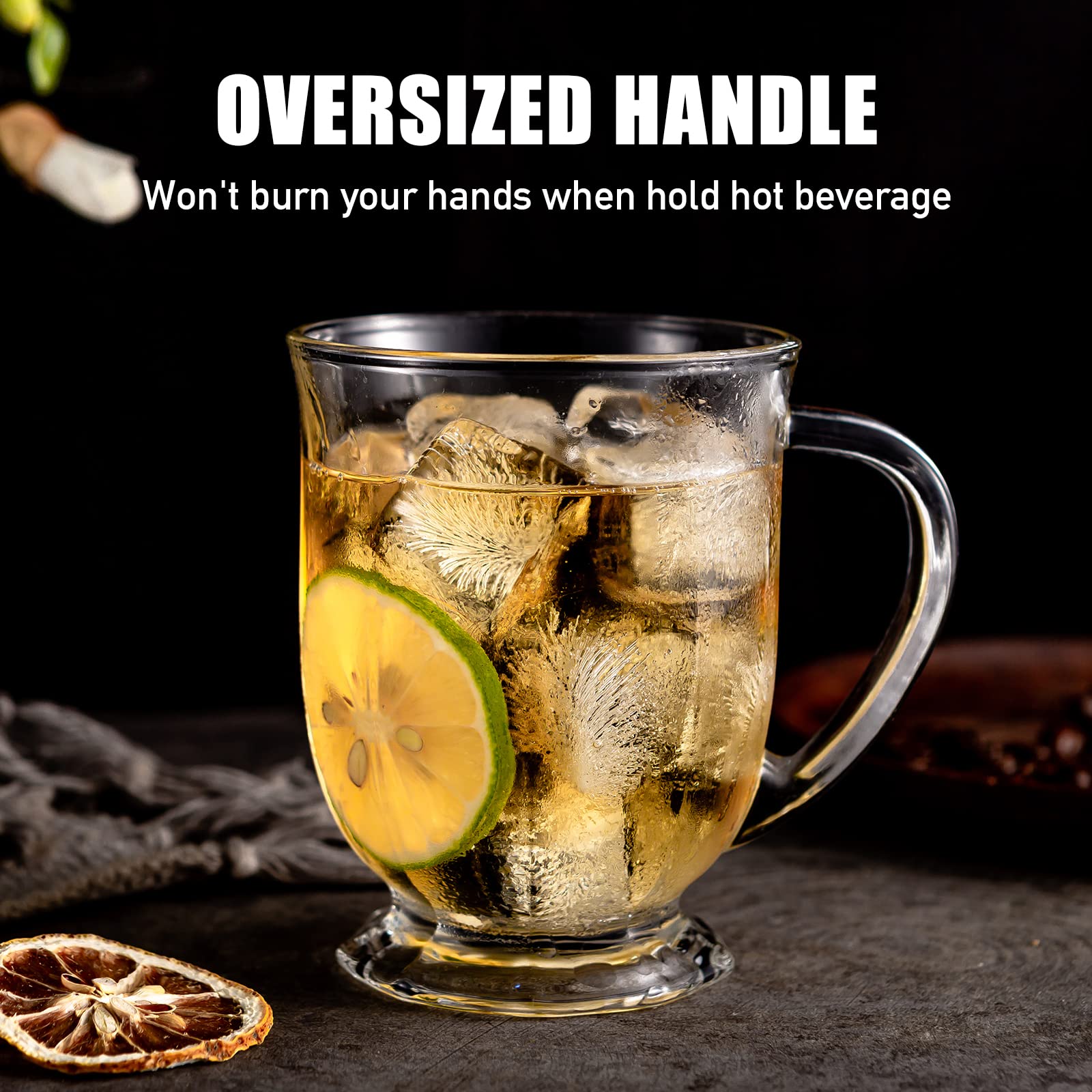 Claplante glass mug large handle for comfortable grip.
