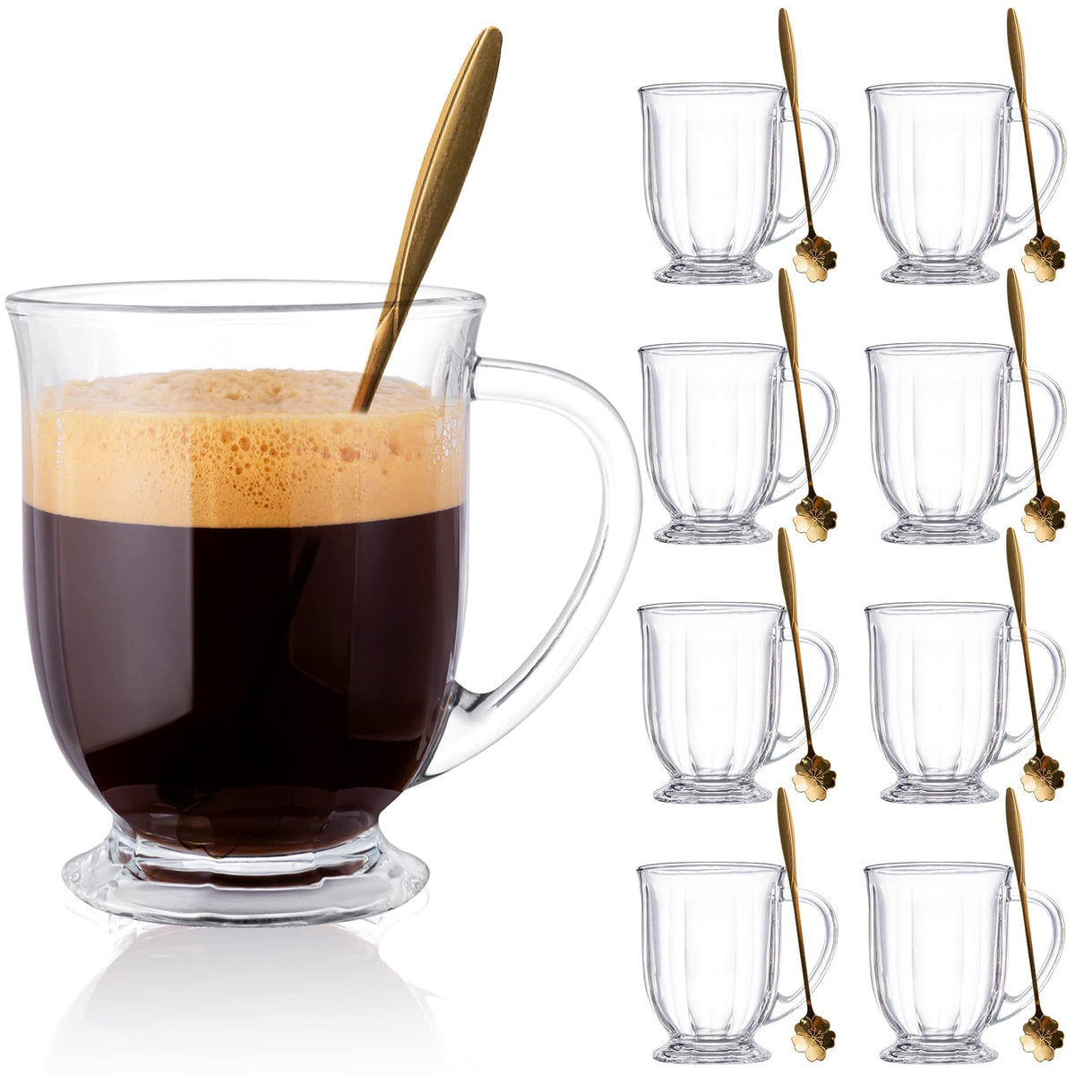 Claplante glass mug set 8-15oz with clear design for daily coffee, tea, or latte.