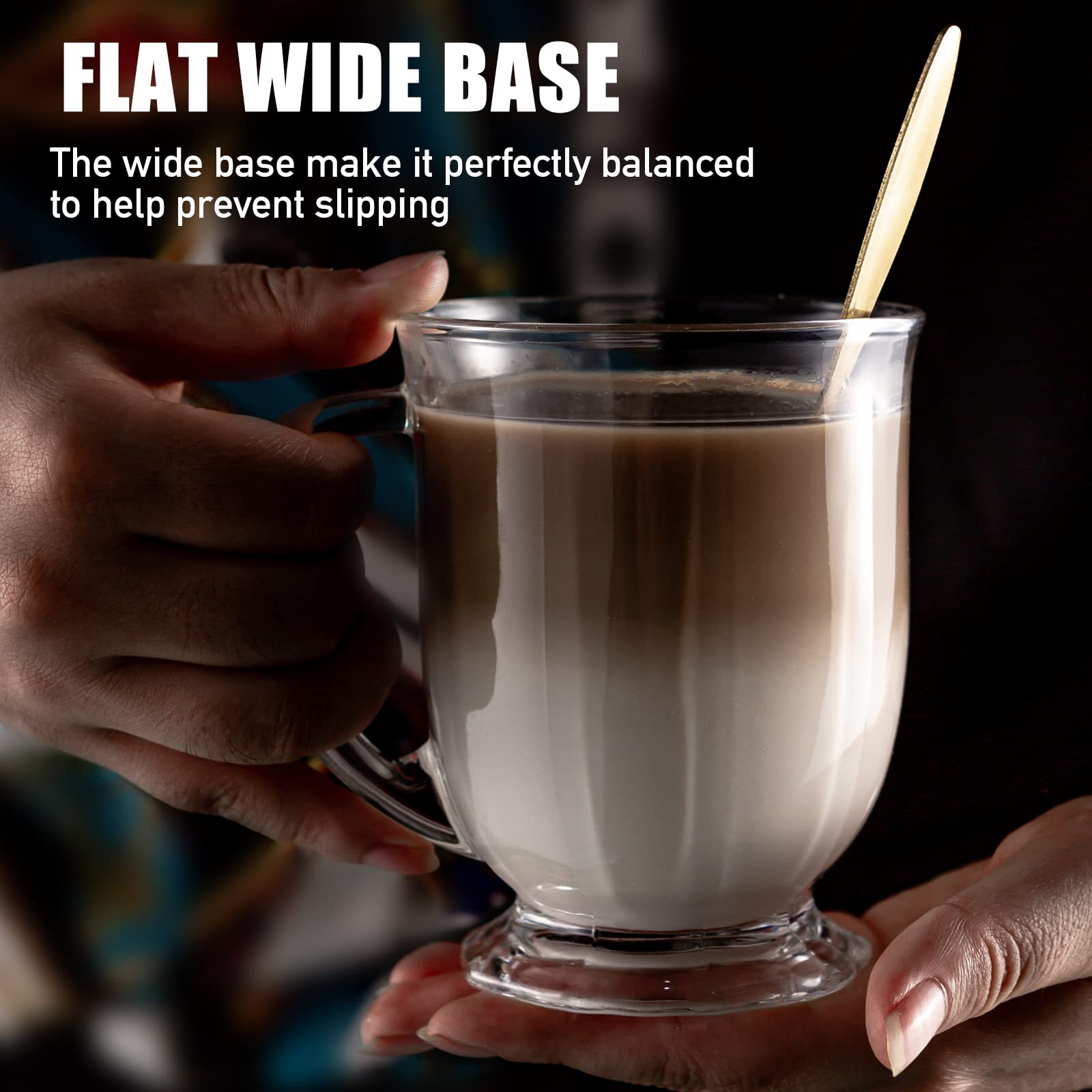 Claplante glass mug wide base ensures stable table placement.