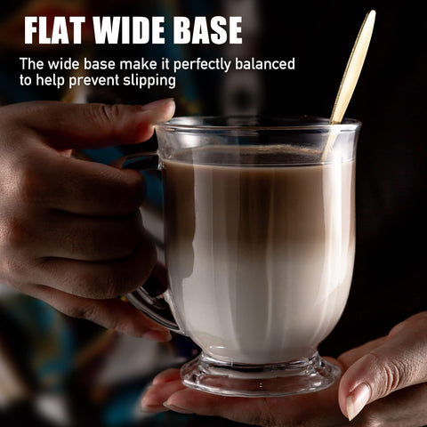 Claplante glass mug wide base ensures stable table placement.