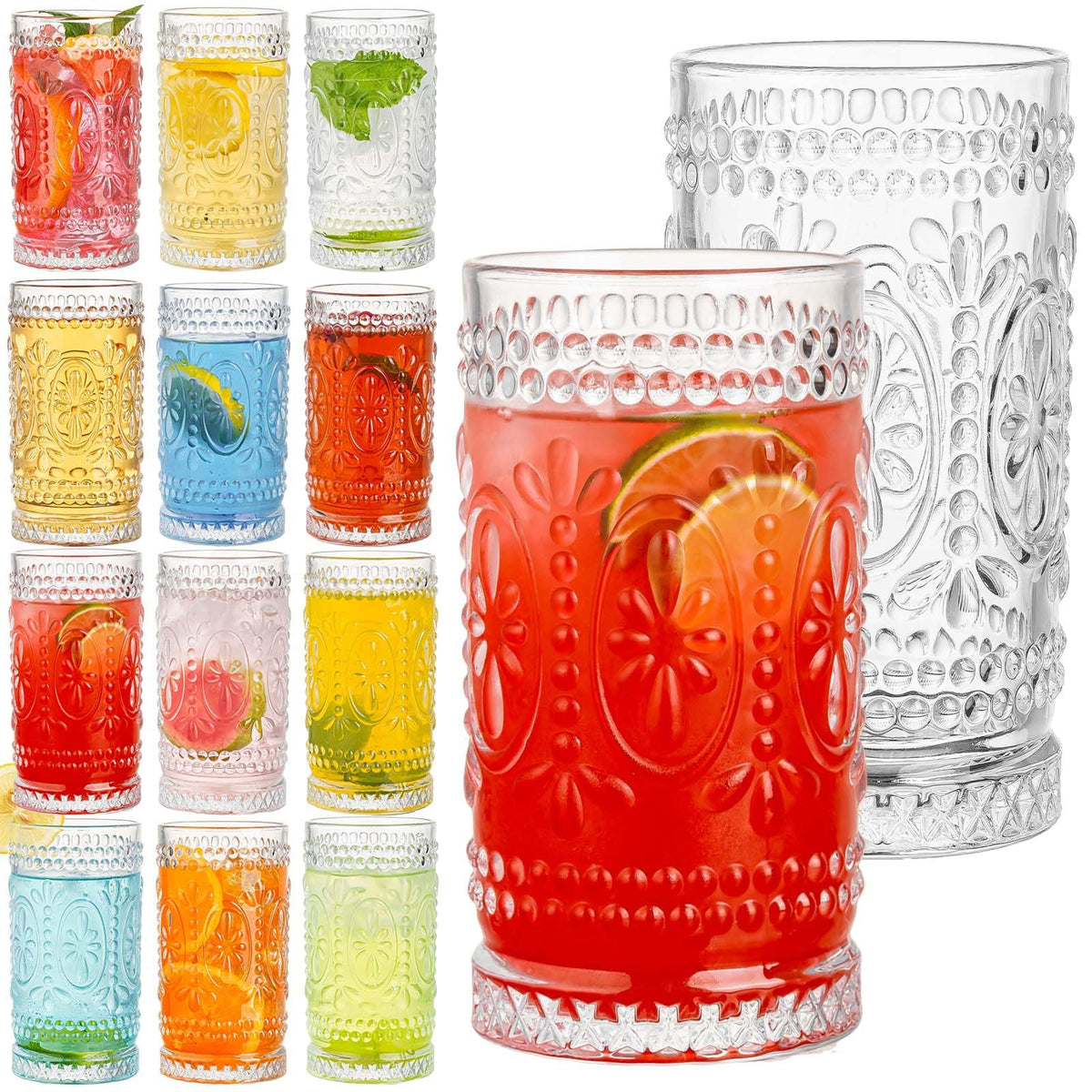 Claplante Vintage Highball Glasses 12-piece set, perfect for water and cocktails.