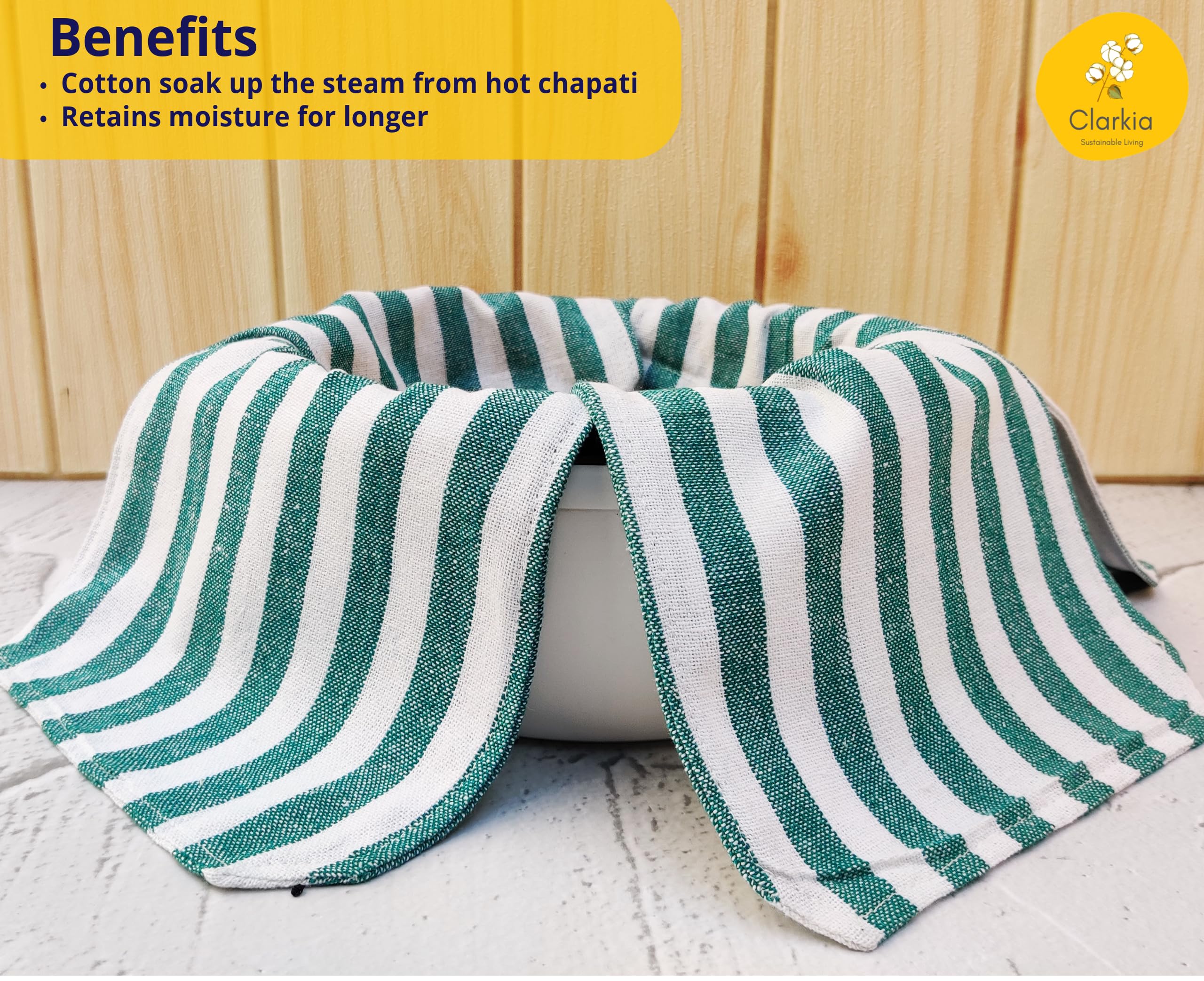 Clarkia green roti wrap close-up shows durable cotton and secure folds.