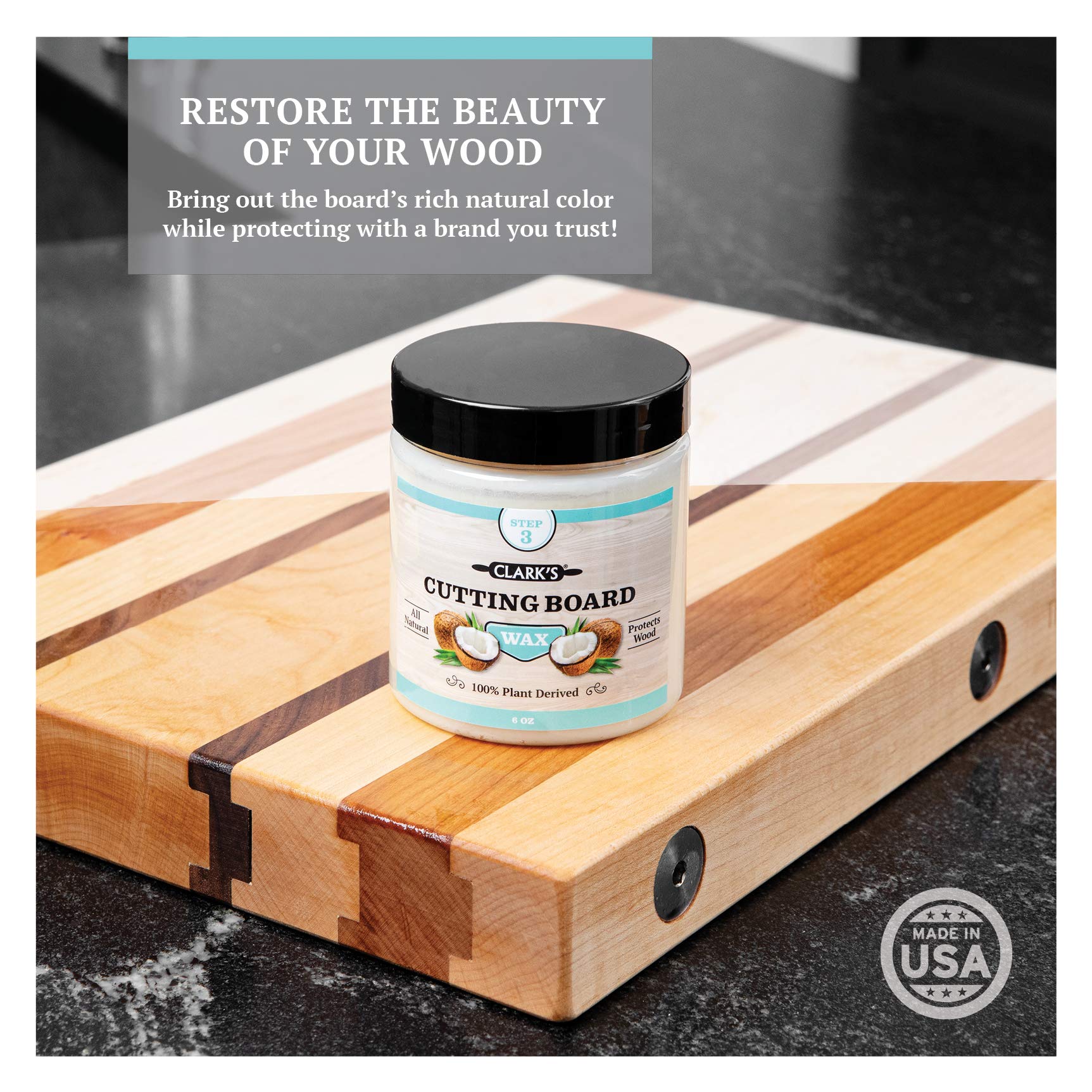 Butcher block treated with oil and wax to enhance durability