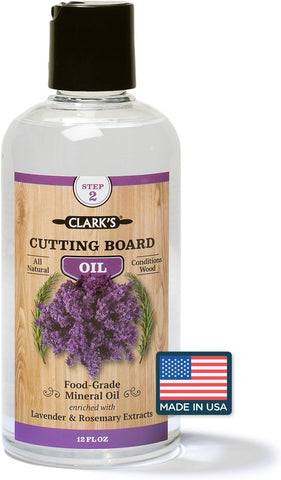 CLARK'S Cutting Board Oil bottle for wood conditioning and surface protection in daily kitchen use.