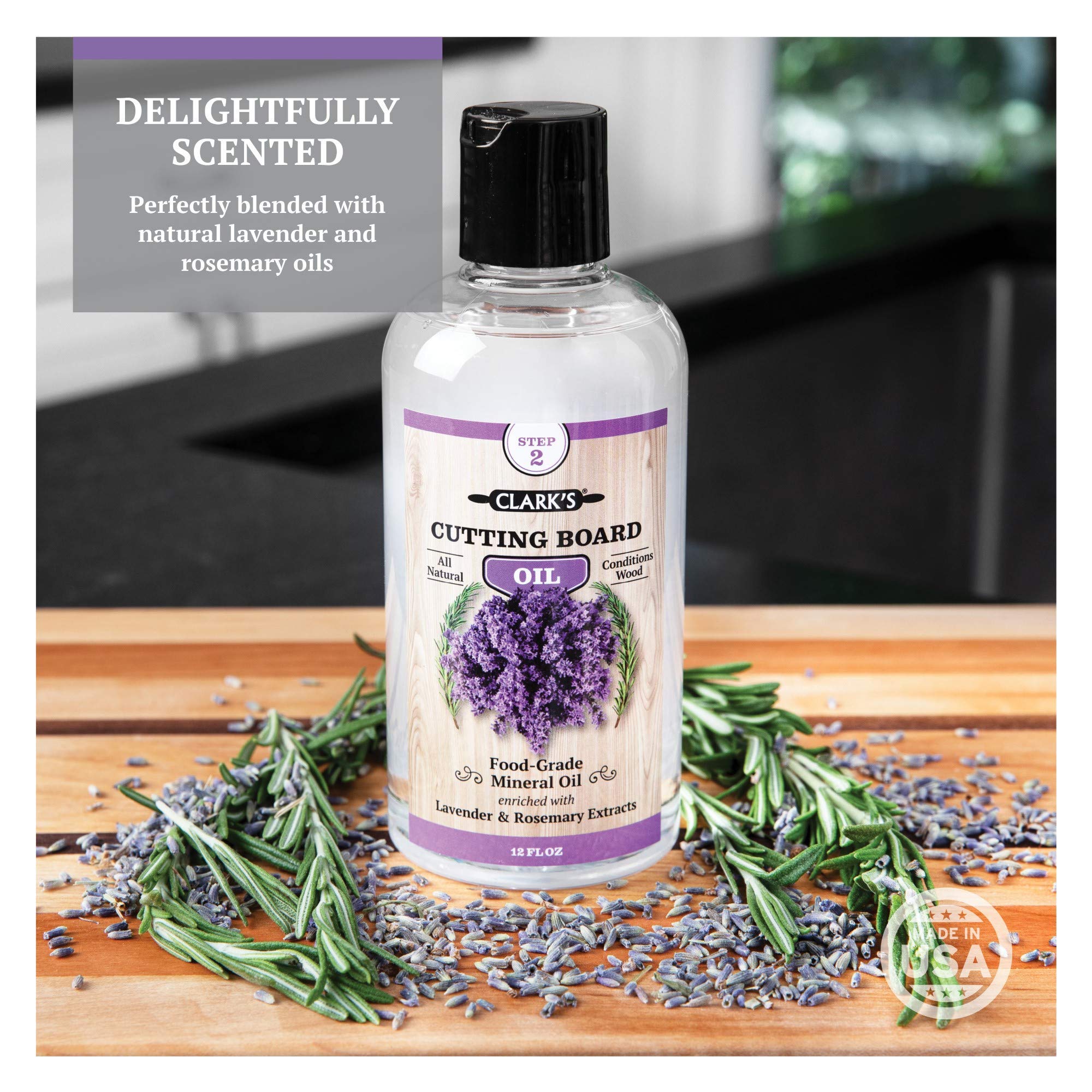 CLARK'S Cutting Board Oil emits Lavender and Rosemary aroma for a fresh kitchen scent.