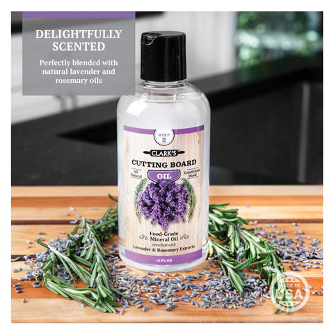 CLARK'S Cutting Board Oil emits Lavender and Rosemary aroma for a fresh kitchen scent.