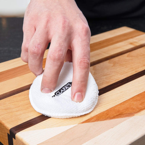 CLARK'S Cutting Board Oil on a wood cutting board showing nourishment and moisture retention.