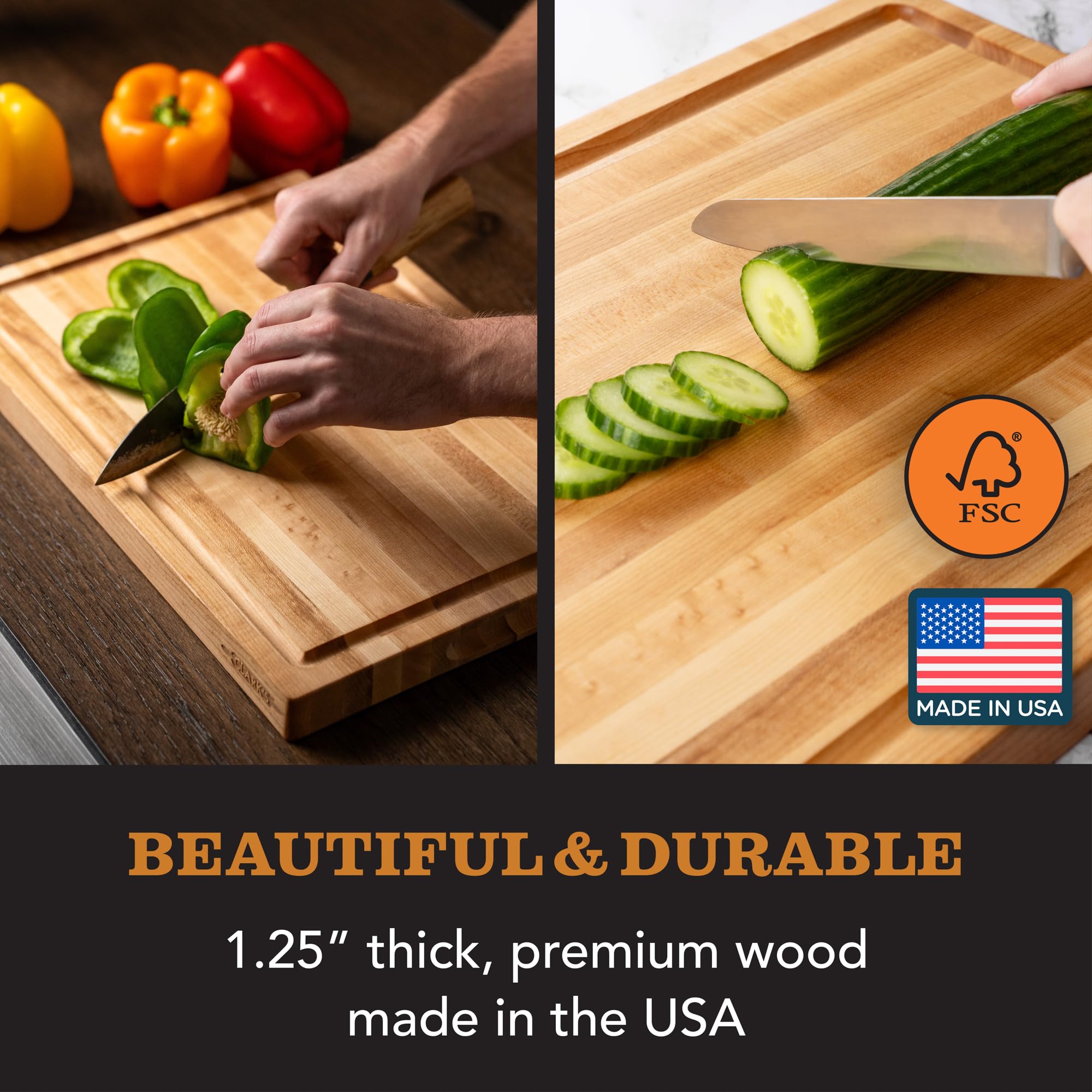 Clark's Maple Cutting Board enhances charcuterie plating with natural warmth