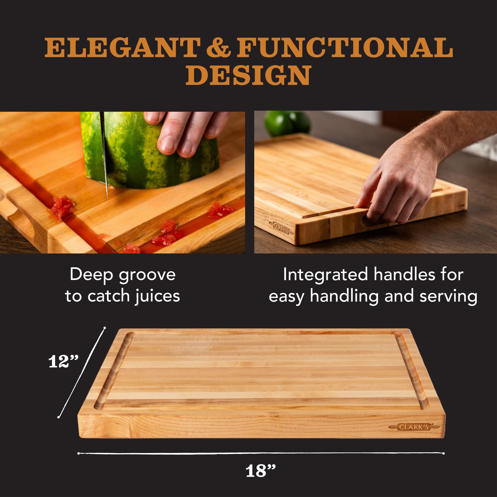 Clark's Maple Cutting Board provides a roomy surface for diced vegetables