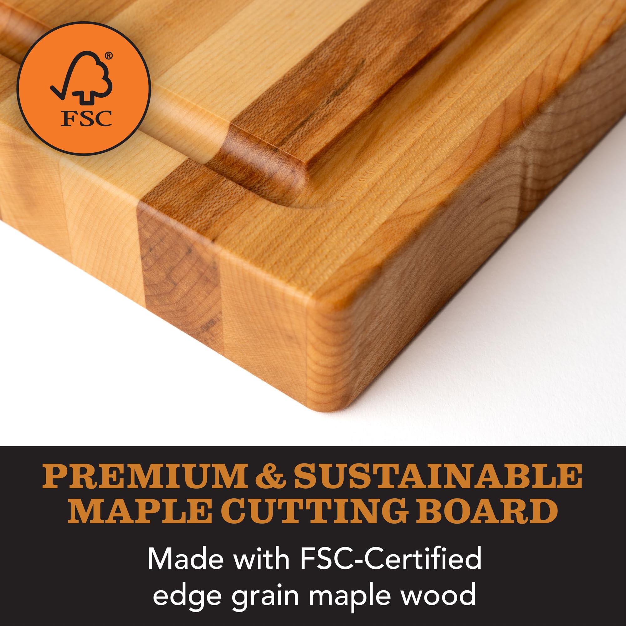 Clark's Maple Cutting Board shows ergonomic hand grips for easy transport