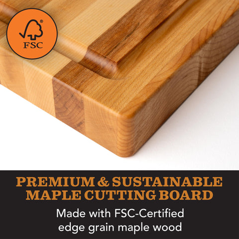 Clark's Maple Cutting Board shows ergonomic hand grips for easy transport
