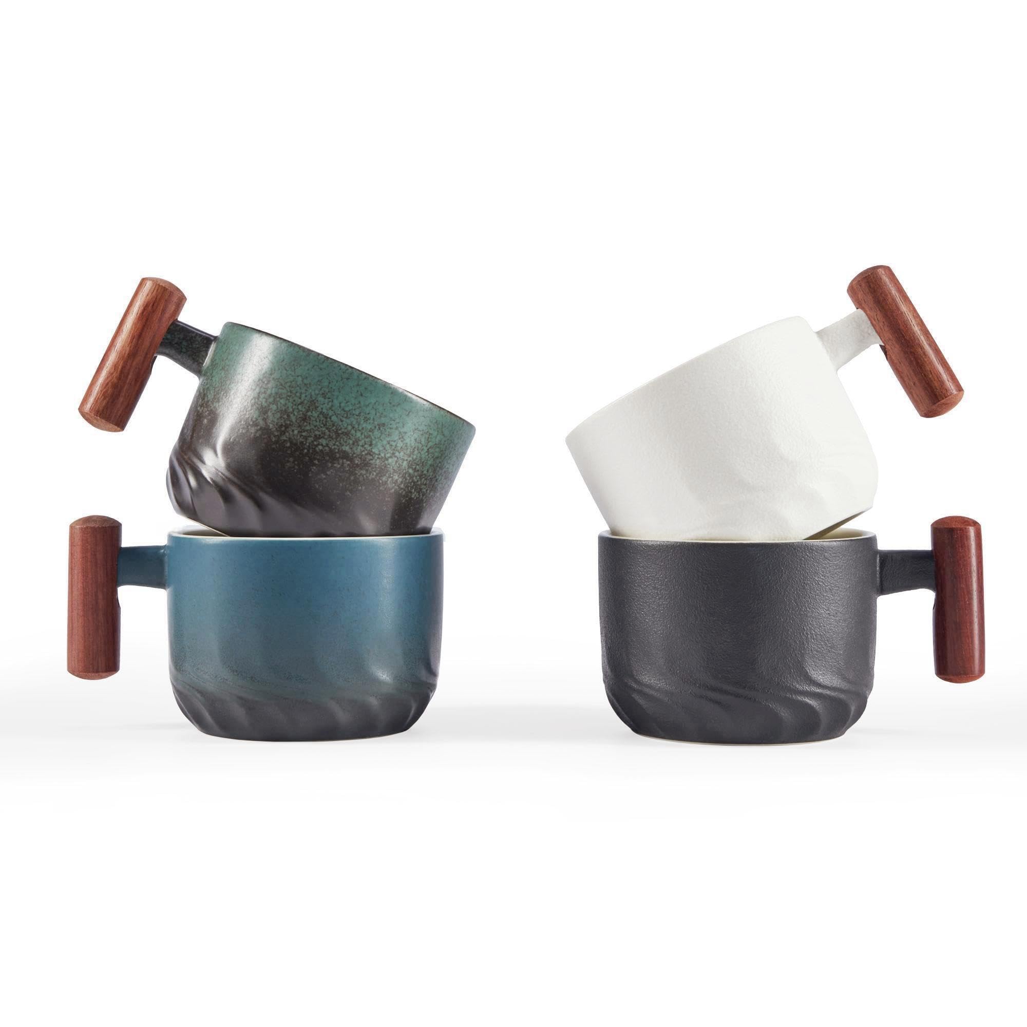 CLASGLAZ 6 oz ceramic espresso mug with wooden handle for a comfortable grip.