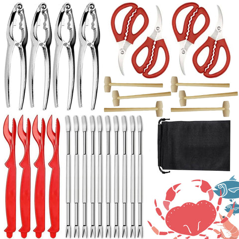 CLEABANKE crab leg crackers tools 29pcs for easy shellfish cracking at home.