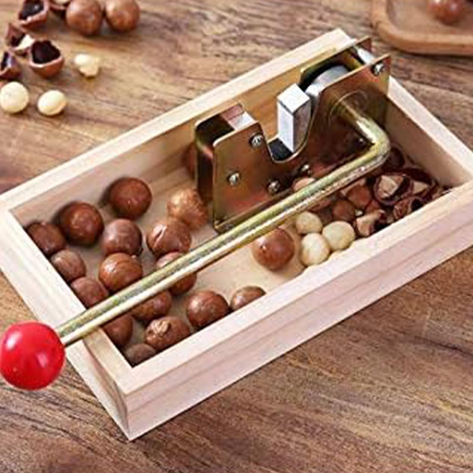 CLEABANKE thick wooden storage basket keeps nuts organized.