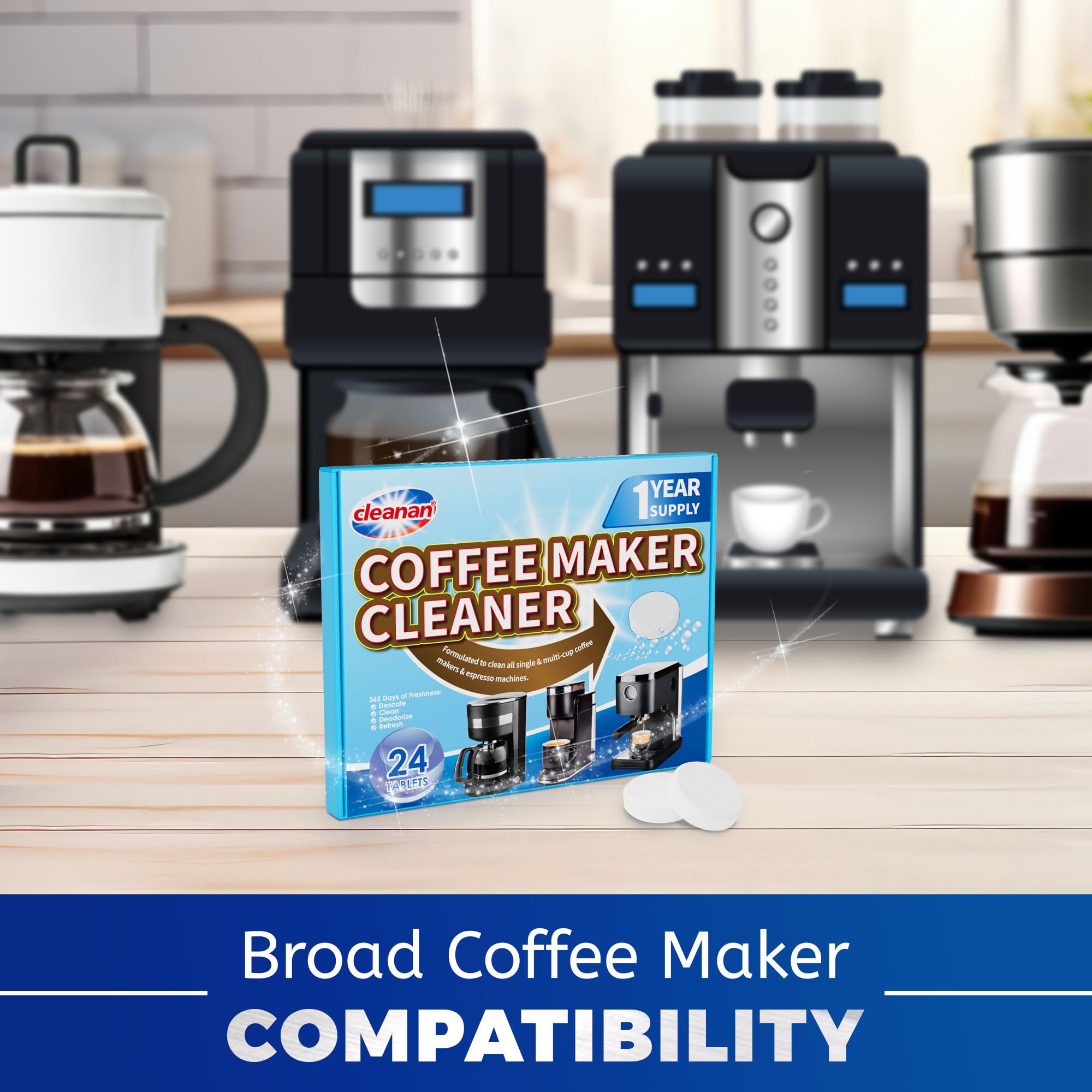 cleanan coffee maker cleaner tablet compatible with all brands and models