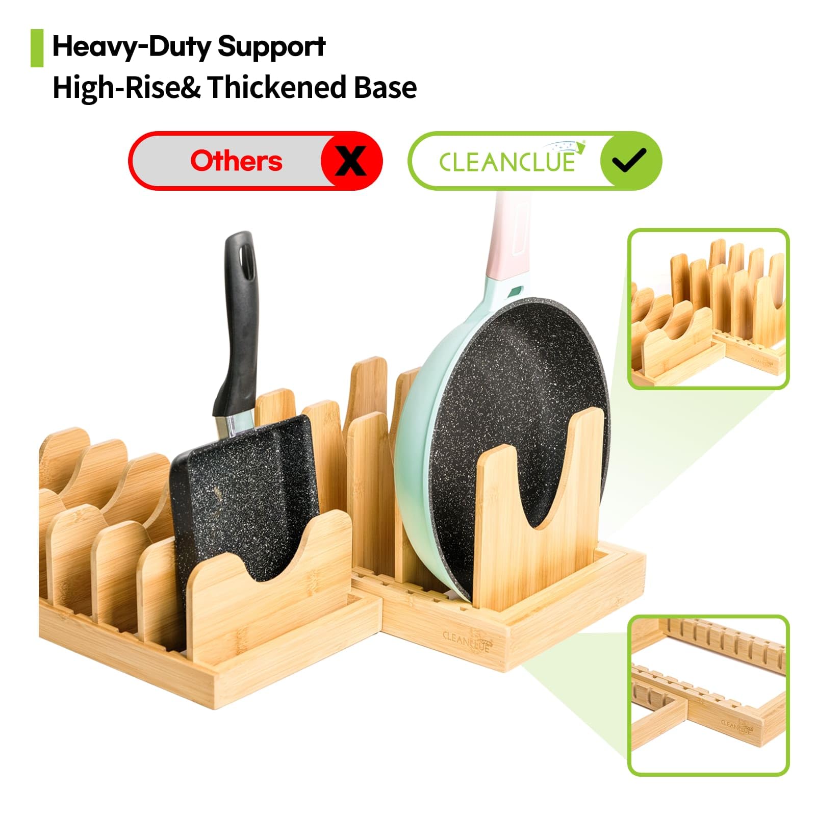 Cleanclue space-saving design increases cabinet organization and accessibility.