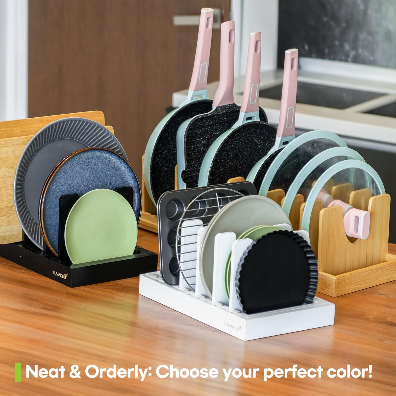 Cleanclue wooden bamboo organizer in natural finish elevates storage aesthetics.