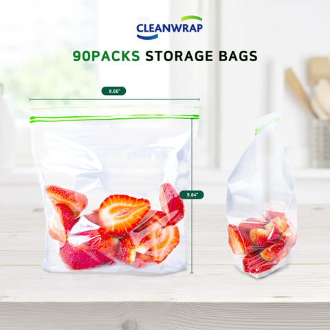 CLEANWRAP durable freezer bag with double zip seal preserves freshness.