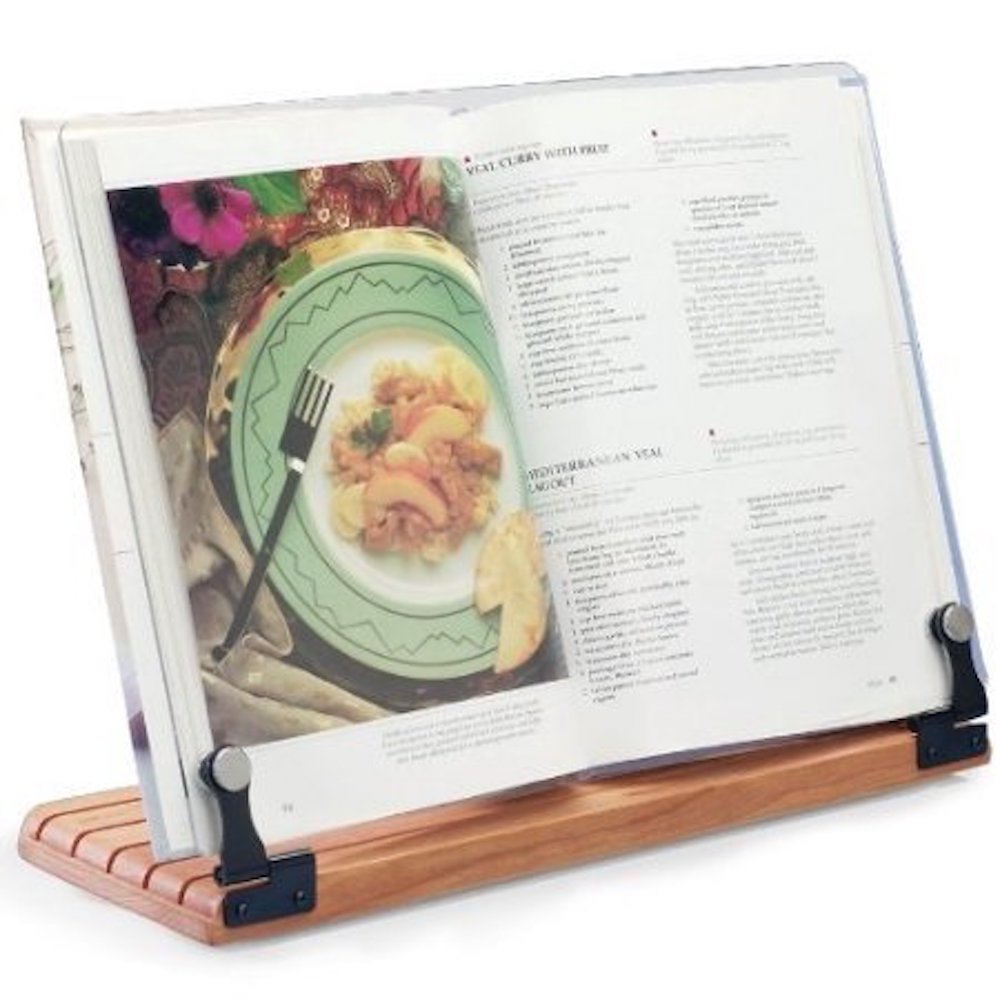 Clear Solutions deluxe large cookbook holder base with cherry wood supports large cookbooks