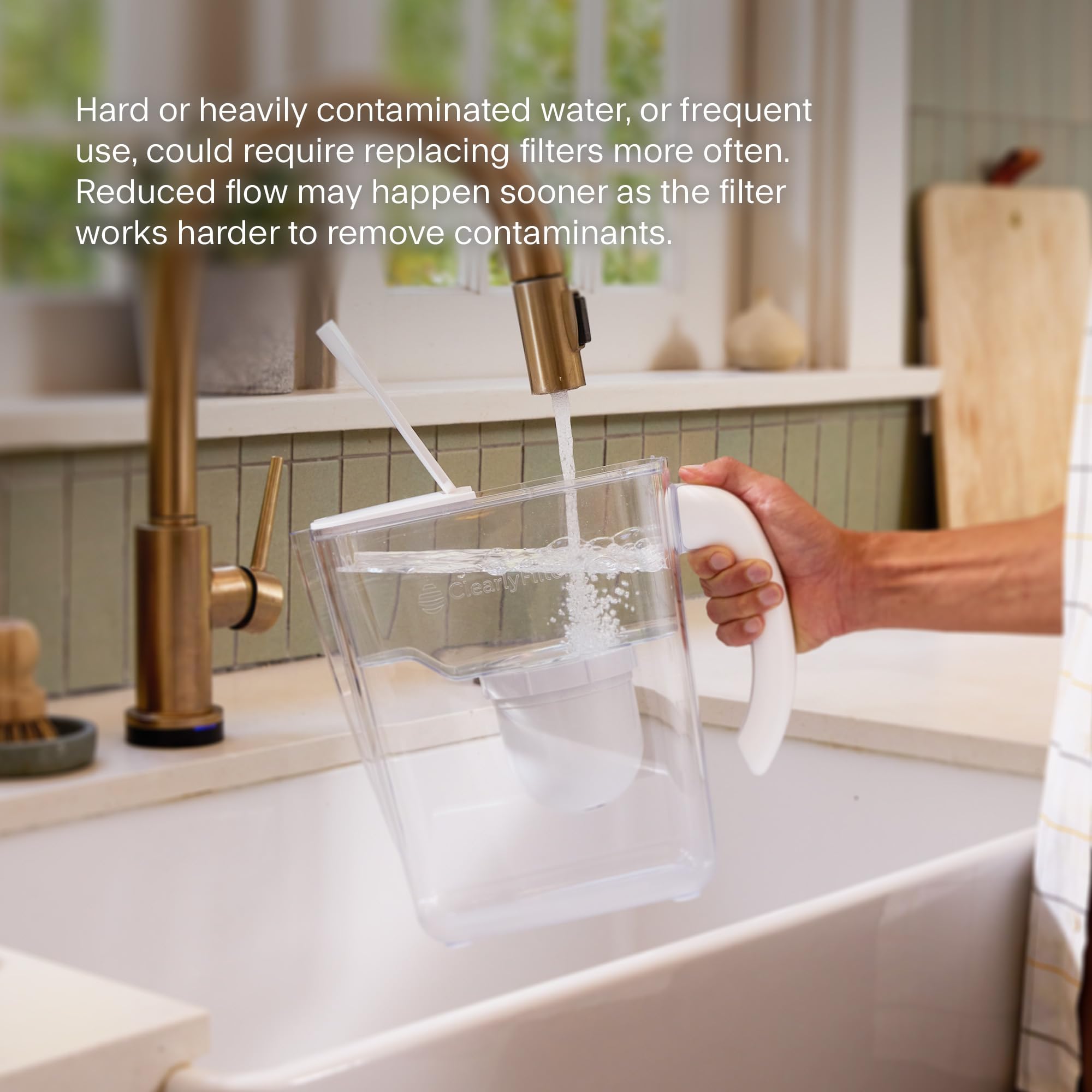 Clearly Filtered No.1 Pitcher offers 100-gallon filter life for fewer replacements.