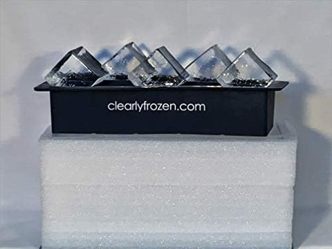 ClearlyFrozen ten-cube mold close-up highlighting glass-like clarity for home bars