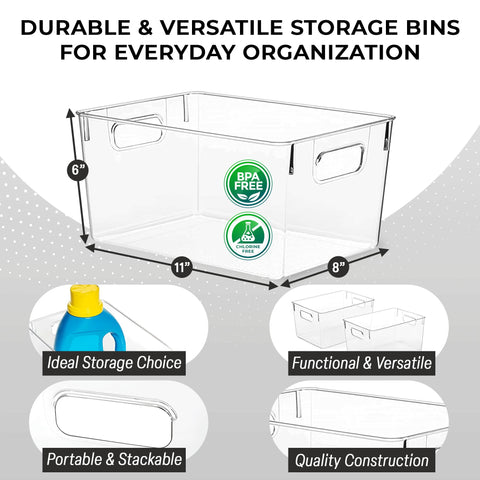 BPA-free shatter-resistant plastic bin for durable kitchen organization.