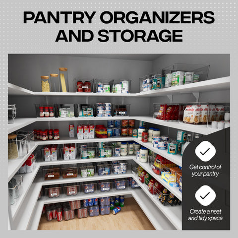 Deep storage bin on cube shelving enables easy stacking and deep storage.