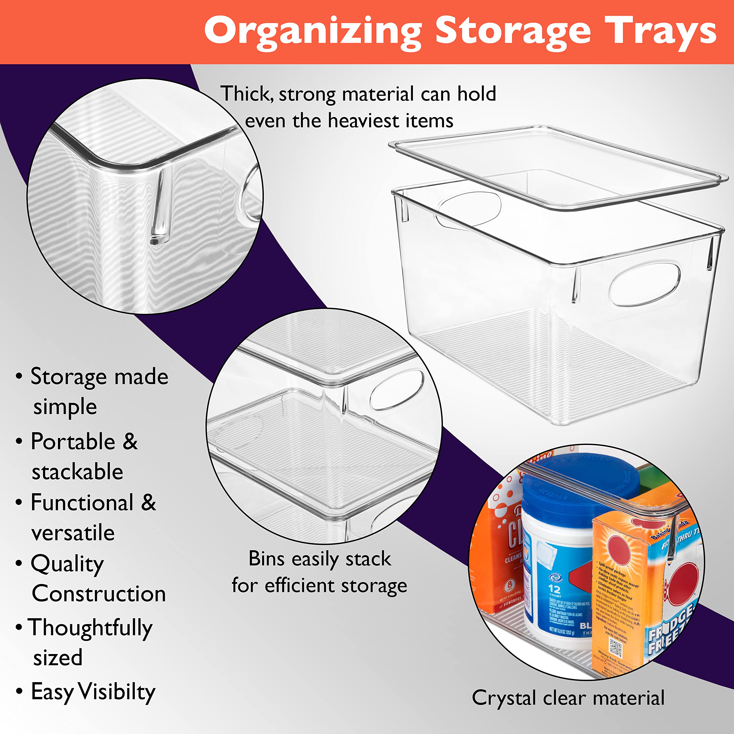 ClearSpace fridge organizer bin, clear plastic, easy to see contents.