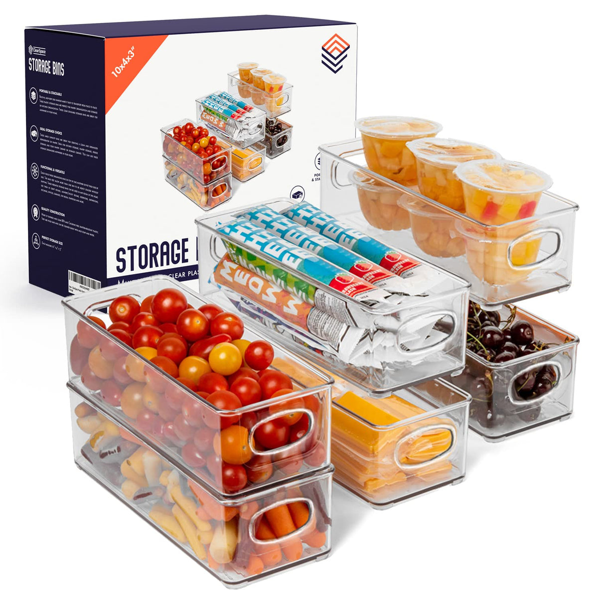 ClearSpace pantry bin front view showing stackable design for kitchen organization
