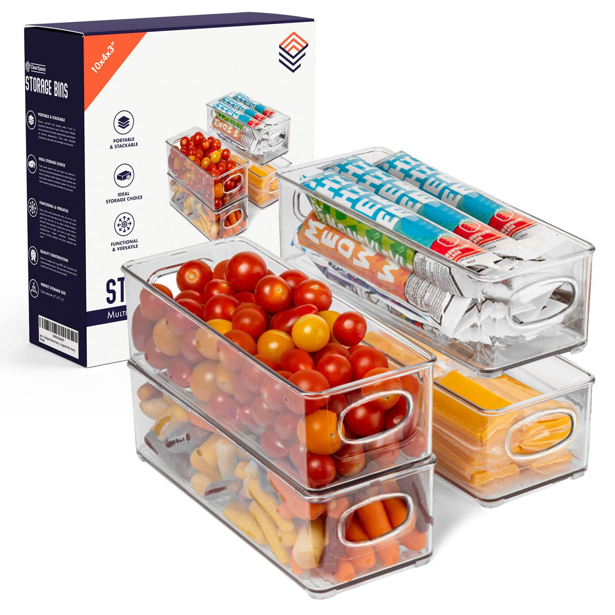 ClearSpace pantry bin with stackable design keeps shelves organized and contents easy to see.