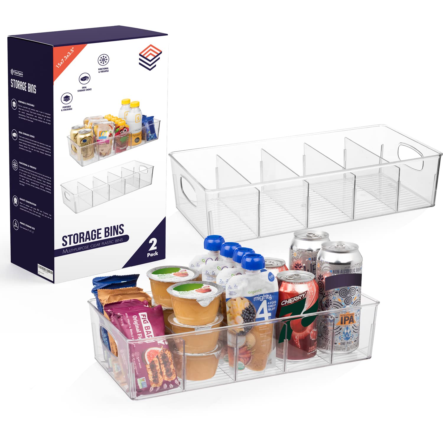 ClearSpace XL pantry bin with removable dividers for flexible organization.